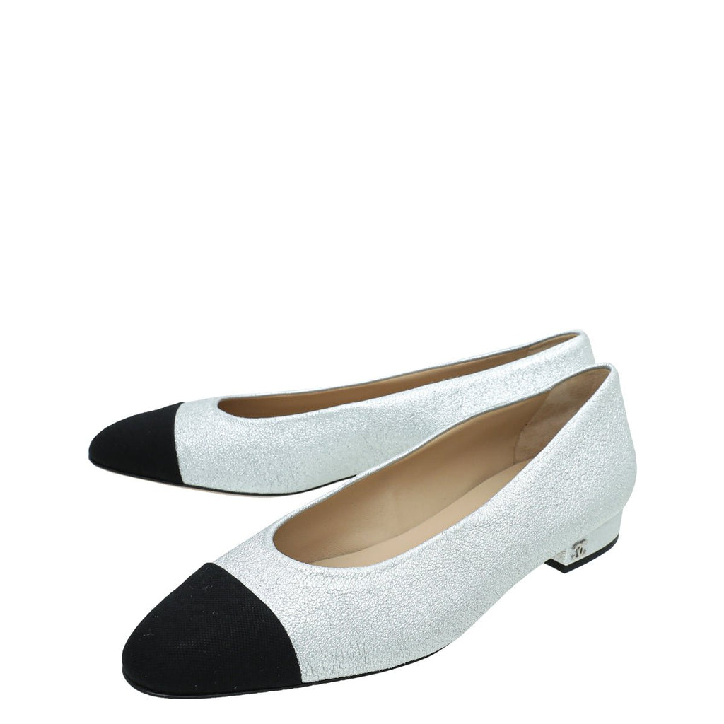 Chanel Bicolor Grossgrain Crackled Ballet Flats 38