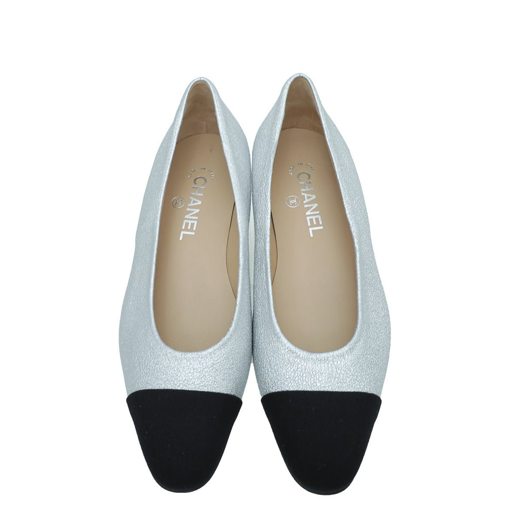 Chanel Bicolor Grossgrain Crackled Ballet Flats 38