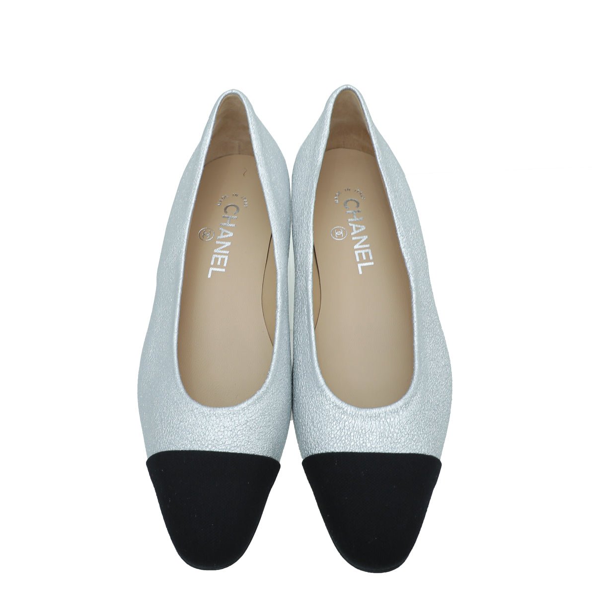 Chanel Bicolor Grossgrain Crackled Ballet Flats 38