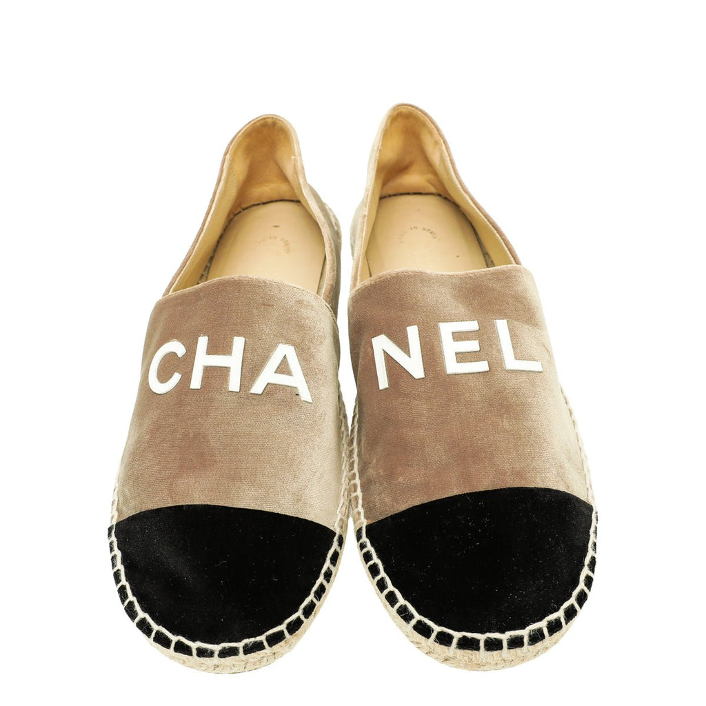 Chanel Bicolor Logo Velvet Espadrille 39