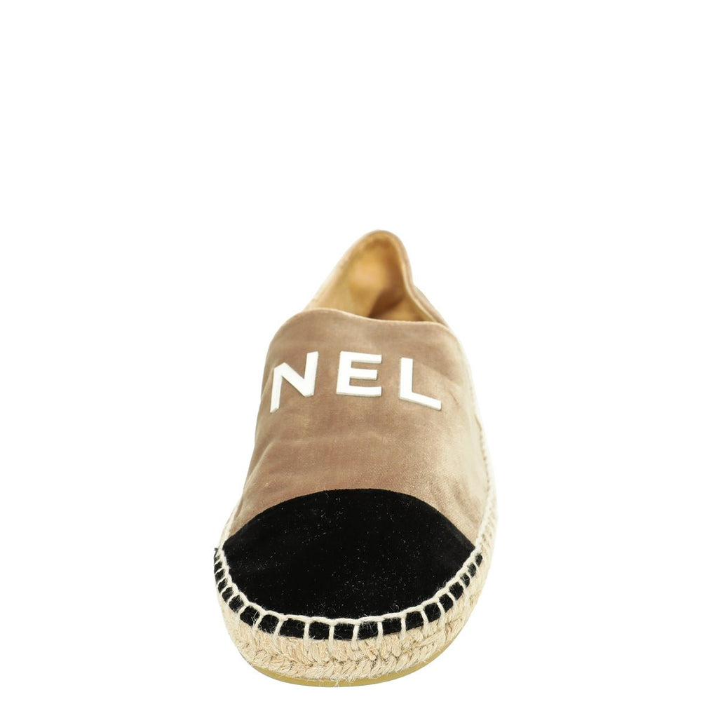 Chanel Bicolor Logo Velvet Espadrille 39