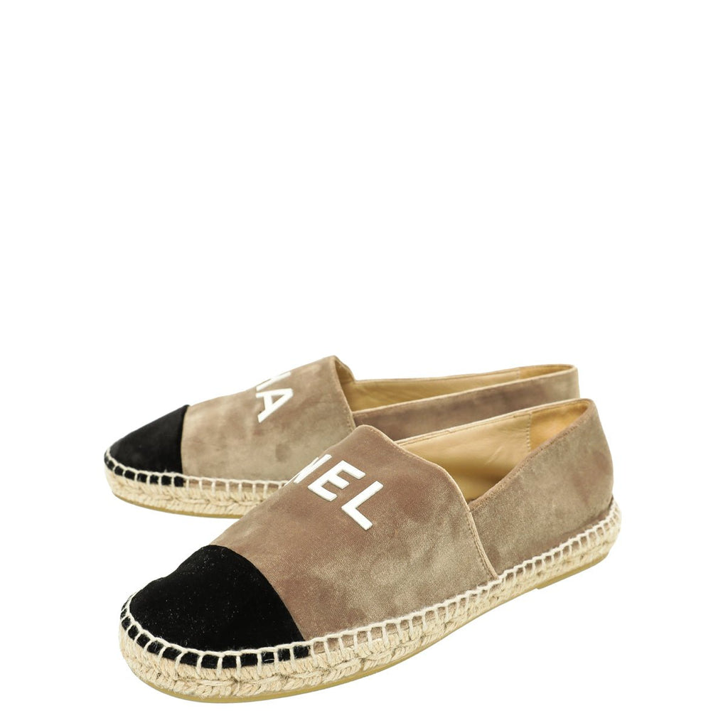 Chanel Bicolor Logo Velvet Espadrille 39