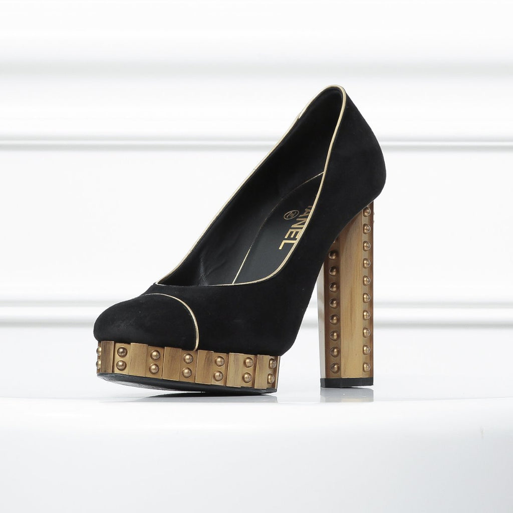 Chanel Bicolor Resin Studded Heels   39 ½ c