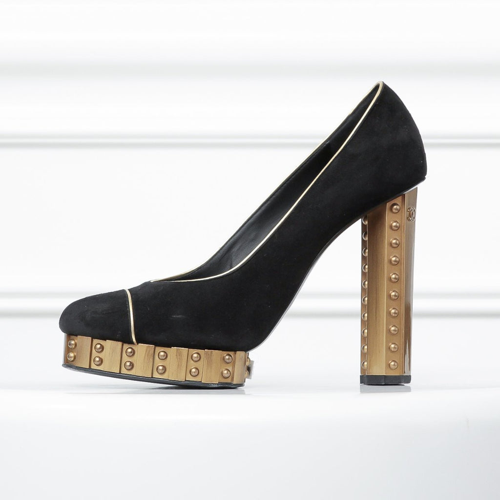 Chanel Bicolor Resin Studded Heels   39 ½ c