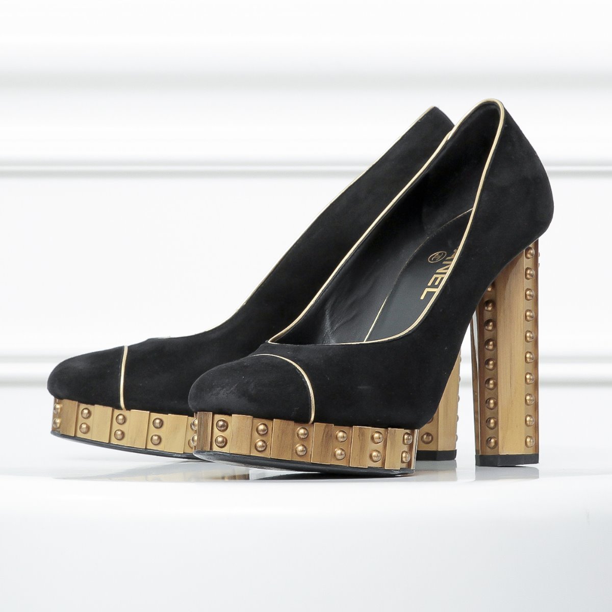 Chanel Bicolor Resin Studded Heels   39 ½ c