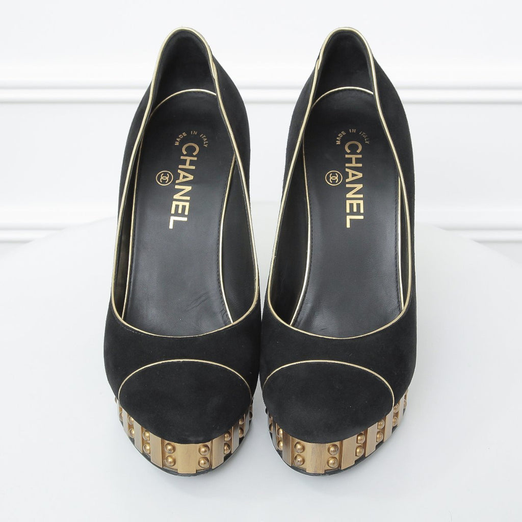 Chanel Bicolor Resin Studded Heels   39 ½ c