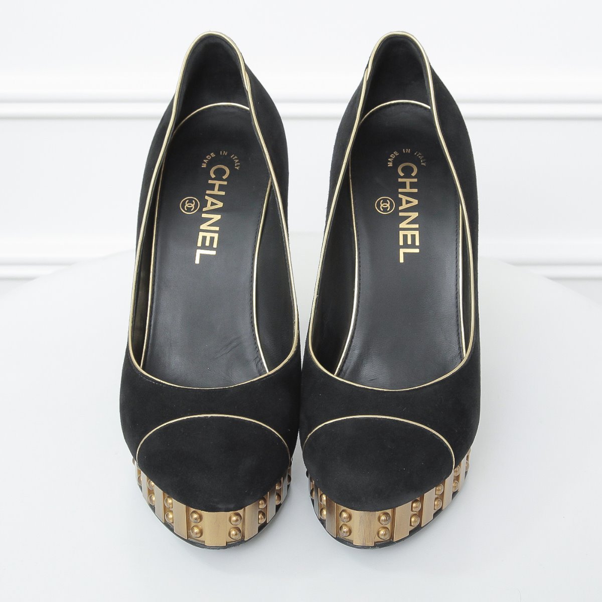 Chanel Bicolor Resin Studded Heels   39 ½ c