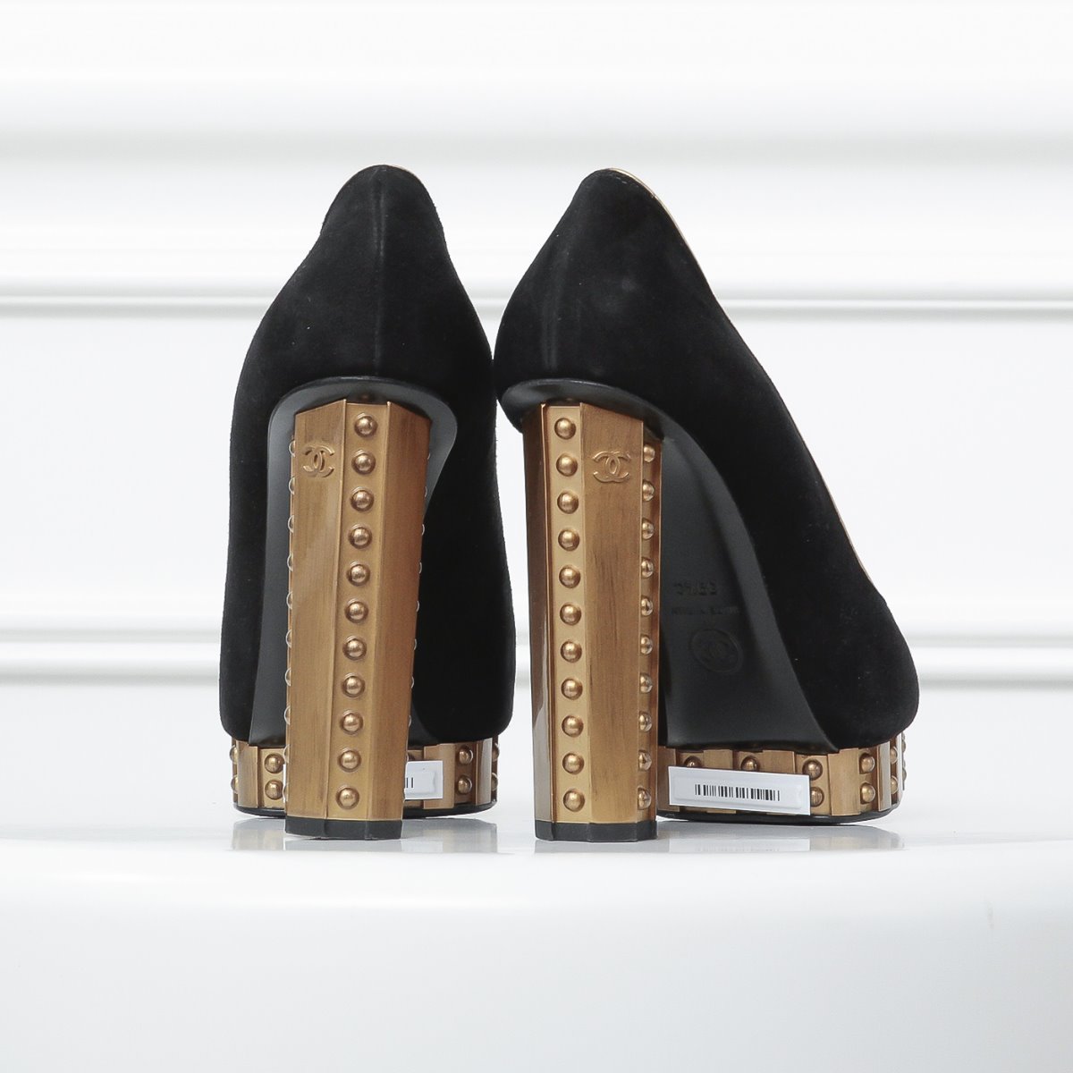 Chanel Bicolor Resin Studded Heels   39 ½ c