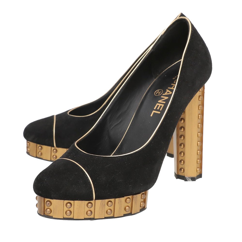 Chanel Bicolor Suede Studded Platform Pumps 39.5