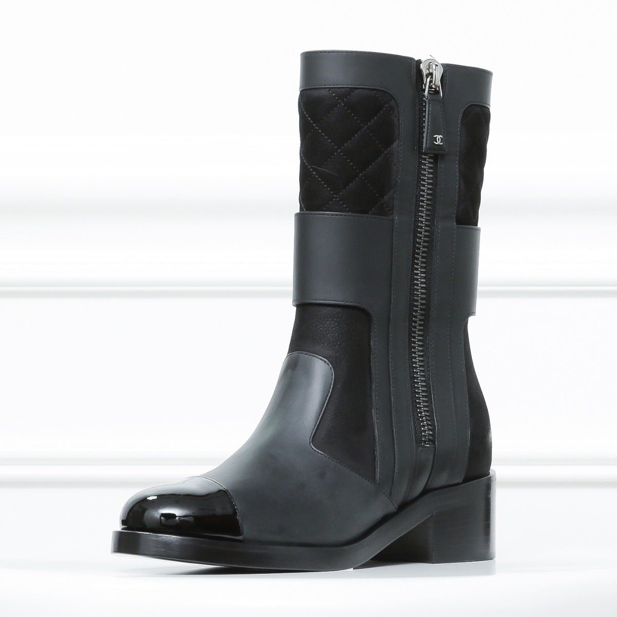 Chanel Black -Brown High Zip Up Boots 36.5