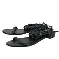 Chanel Black Camellia Ankle Strap Flat Sandals 39