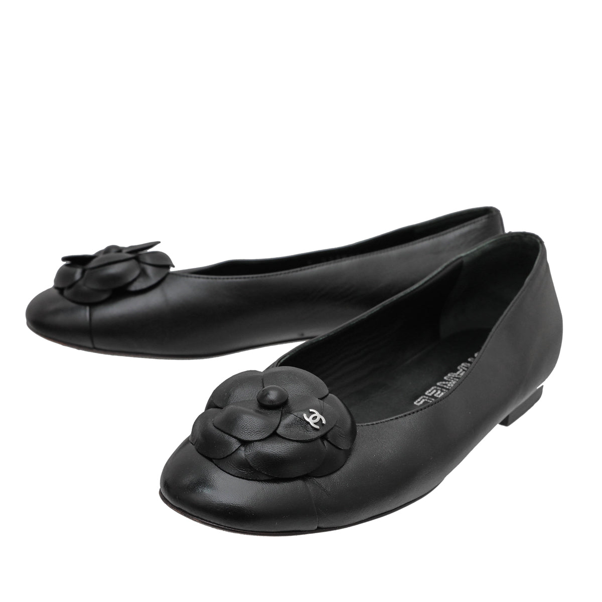 Chanel Black Camellia Ballet Flats 38.5