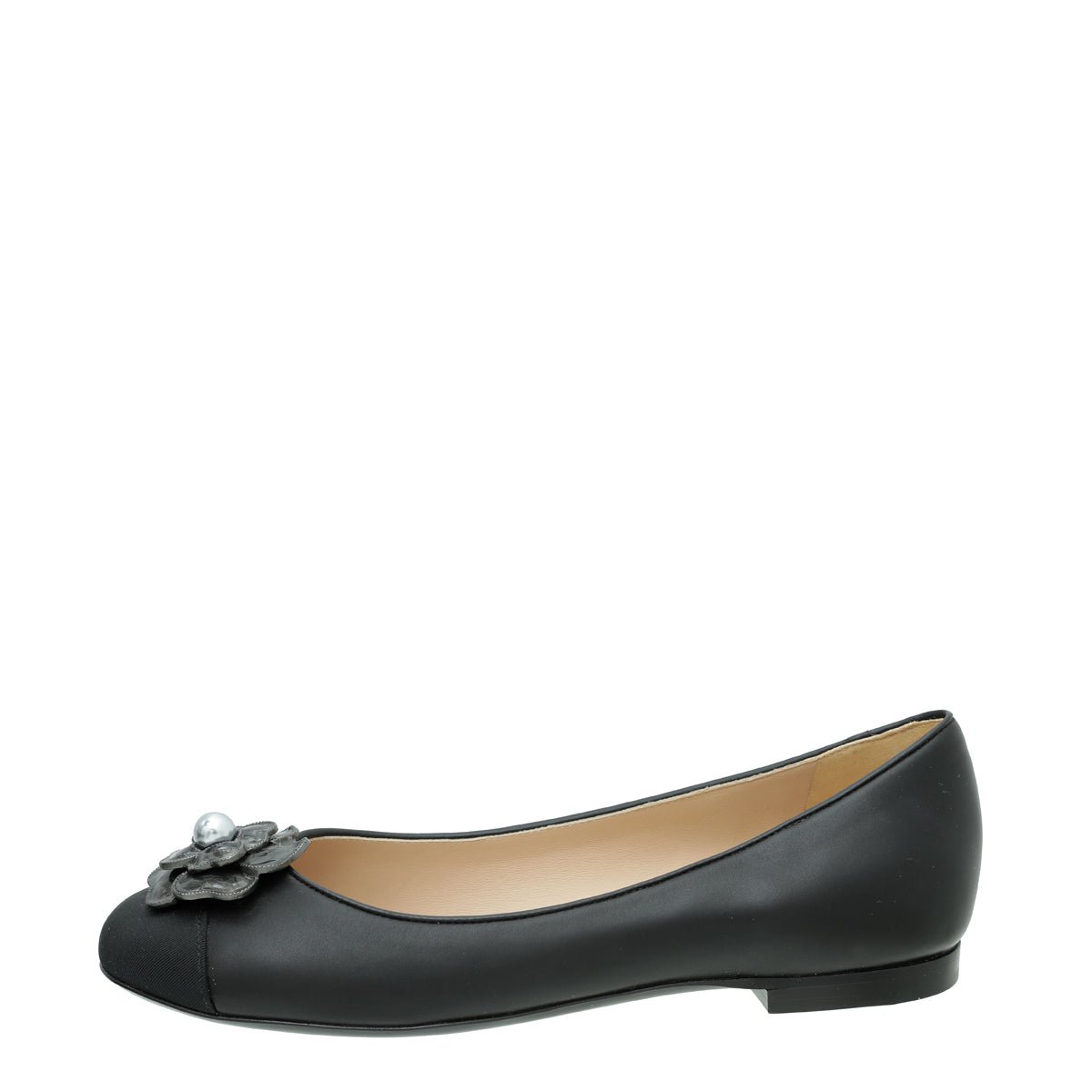 Chanel Black Camellia Pearl Ballet Flats 37.5