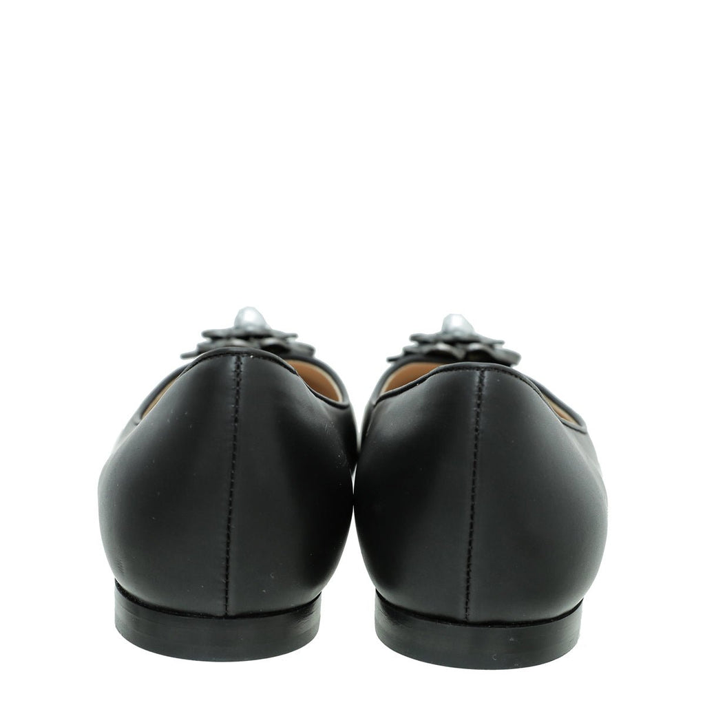 Chanel Black Camellia Pearl Ballet Flats 37.5