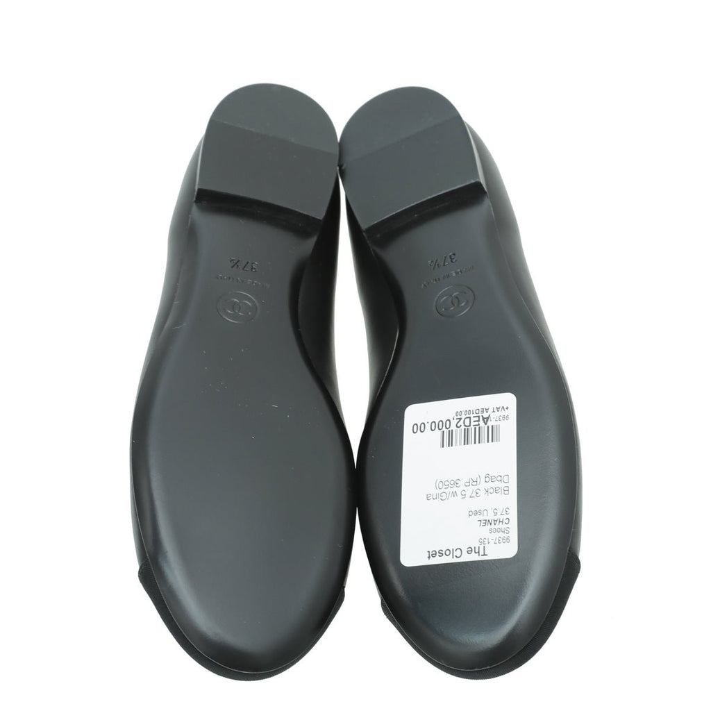 Chanel Black Camellia Pearl Ballet Flats 37.5