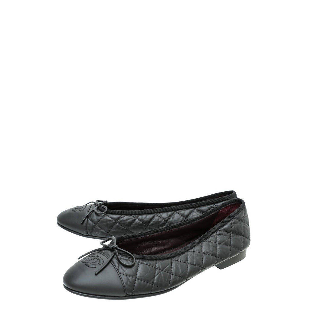 Chanel Black Cap toe Quilted Ballerina Flats 39.5