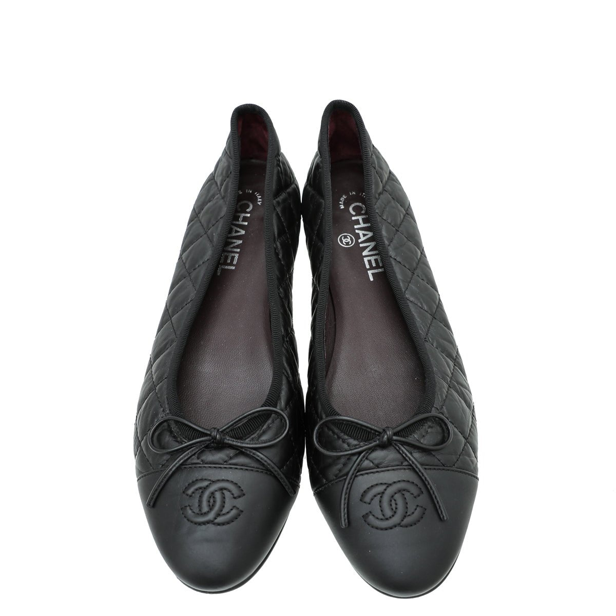 Chanel Black Cap toe Quilted Ballerina Flats 39.5