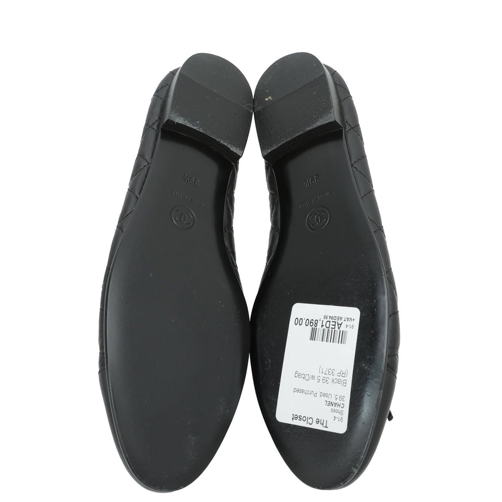 Chanel Black Cap toe Quilted Ballerina Flats 39.5