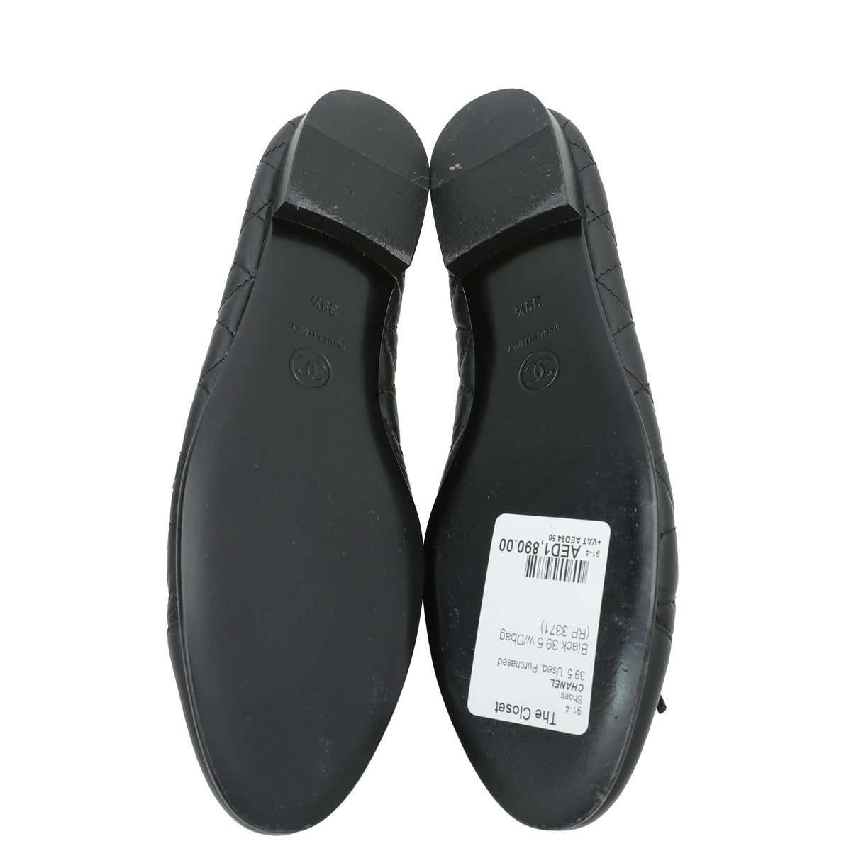 Chanel Black Cap toe Quilted Ballerina Flats 39.5