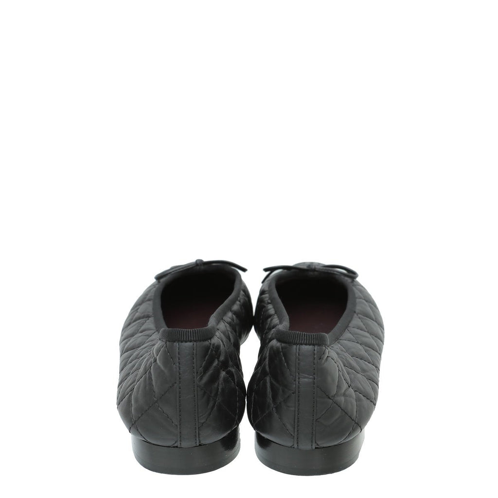 Chanel Black Cap toe Quilted Ballerina Flats 39.5