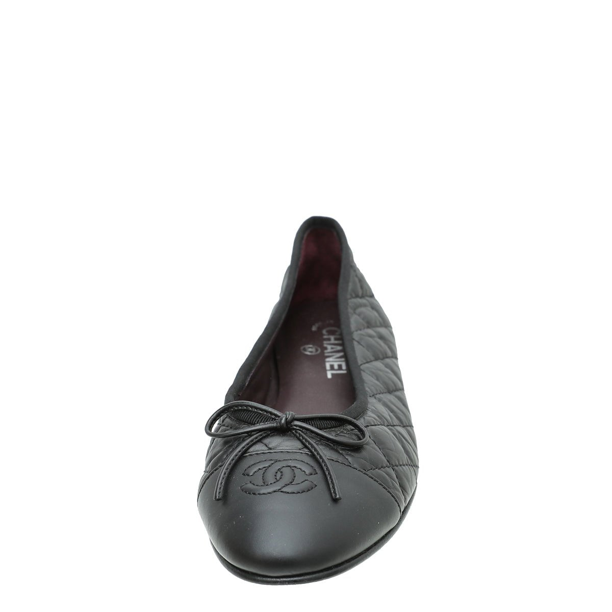 Chanel Black Cap toe Quilted Ballerina Flats 39.5
