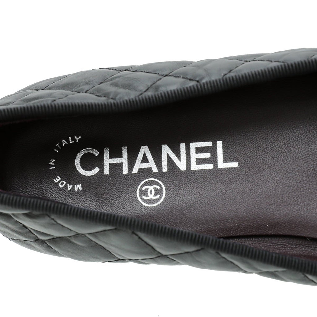 Chanel Black Cap toe Quilted Ballerina Flats 39.5