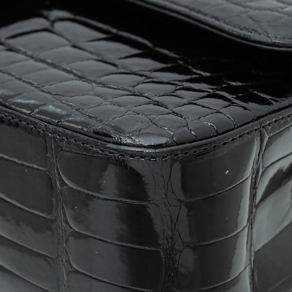 Chanel Black CC Alligator Classic Double Flap Medium Bag