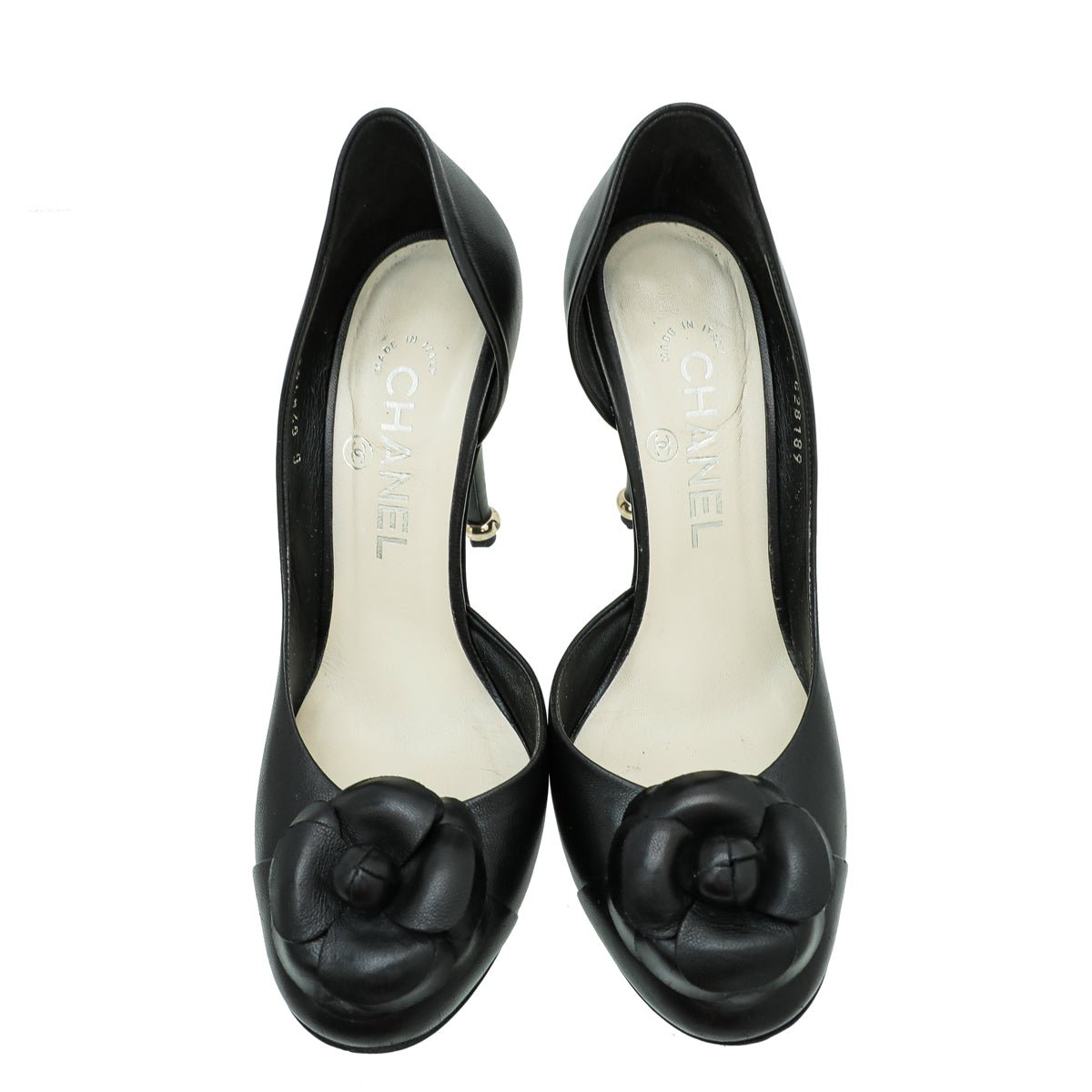 Chanel Black CC Camellia Flower Half-D'Orsay Pumps 36.5