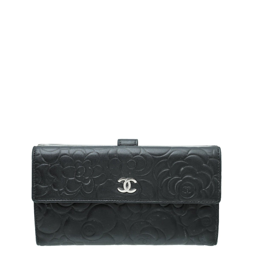 Chanel Black CC Camellia French Wallet