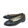 Chanel Black CC Cap Toe Bow Flat Ballerina 37.5