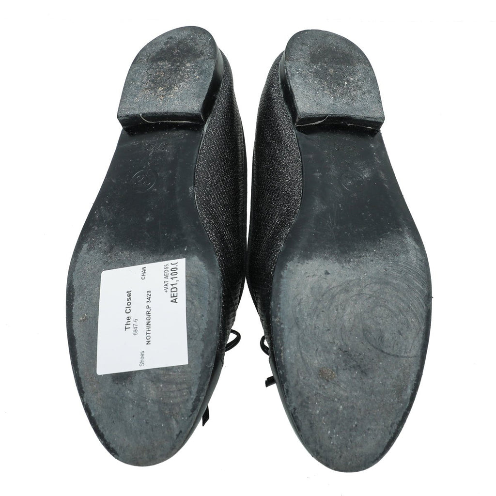Chanel Black CC Cap Toe Bow Flat Ballerina 37.5