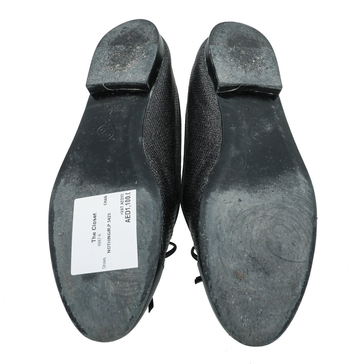 Chanel Black CC Cap Toe Bow Flat Ballerina 37.5