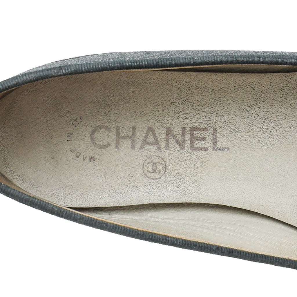 Chanel Black CC Cap Toe Bow Flat Ballerina 37.5