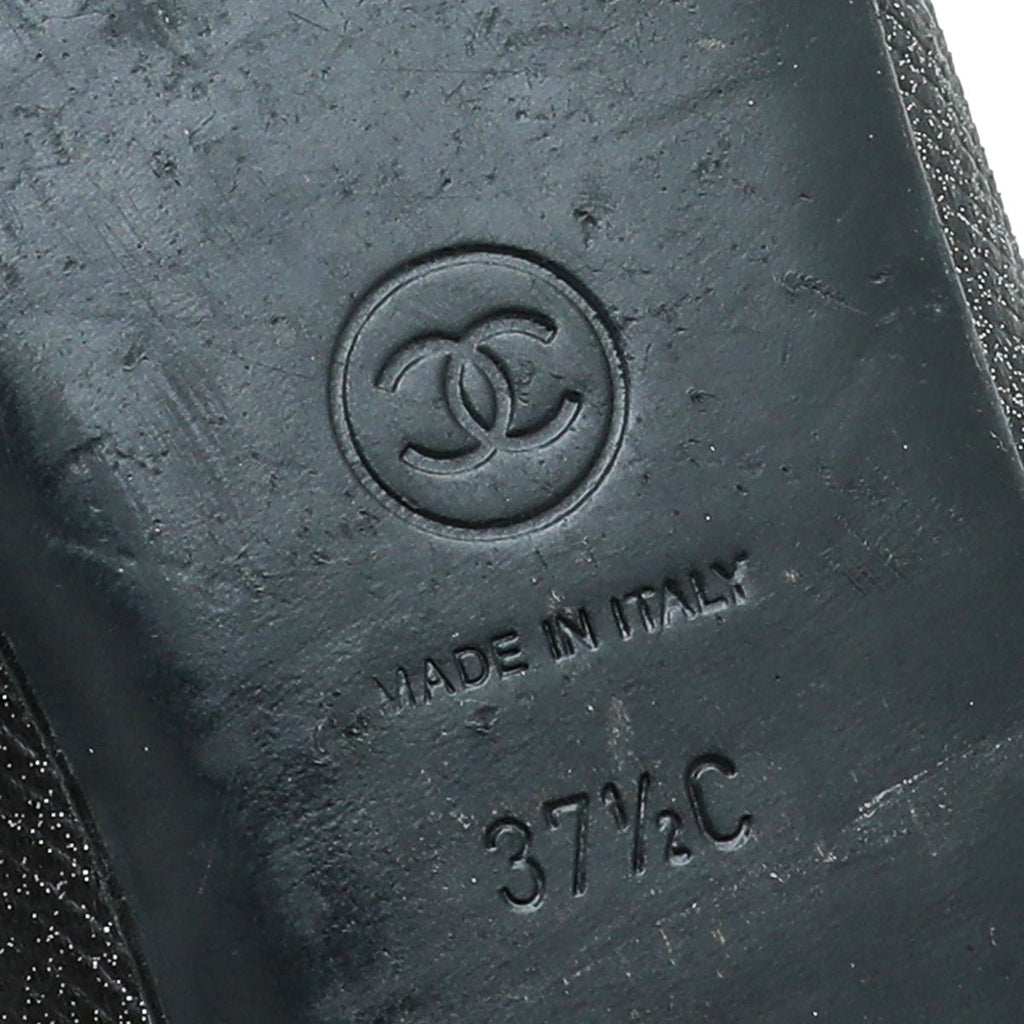 Chanel Black CC Cap Toe Bow Flat Ballerina 37.5