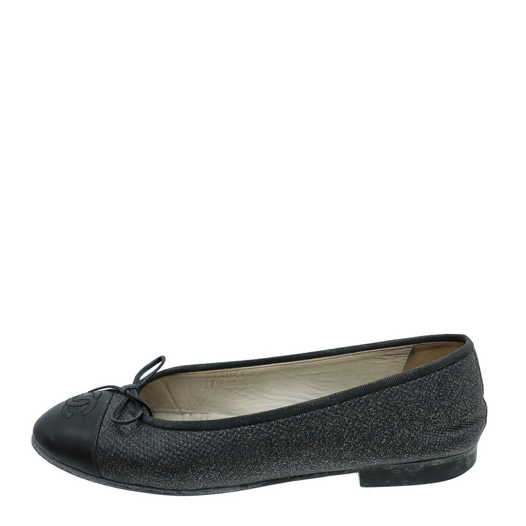Chanel Black CC Cap Toe Bow Flat Ballerina 37.5
