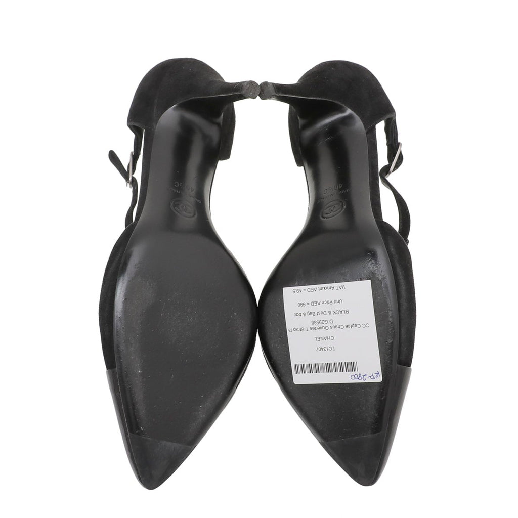Chanel Black CC Cap Toe Chaus Ouvertes T Strap Pumps 40.5