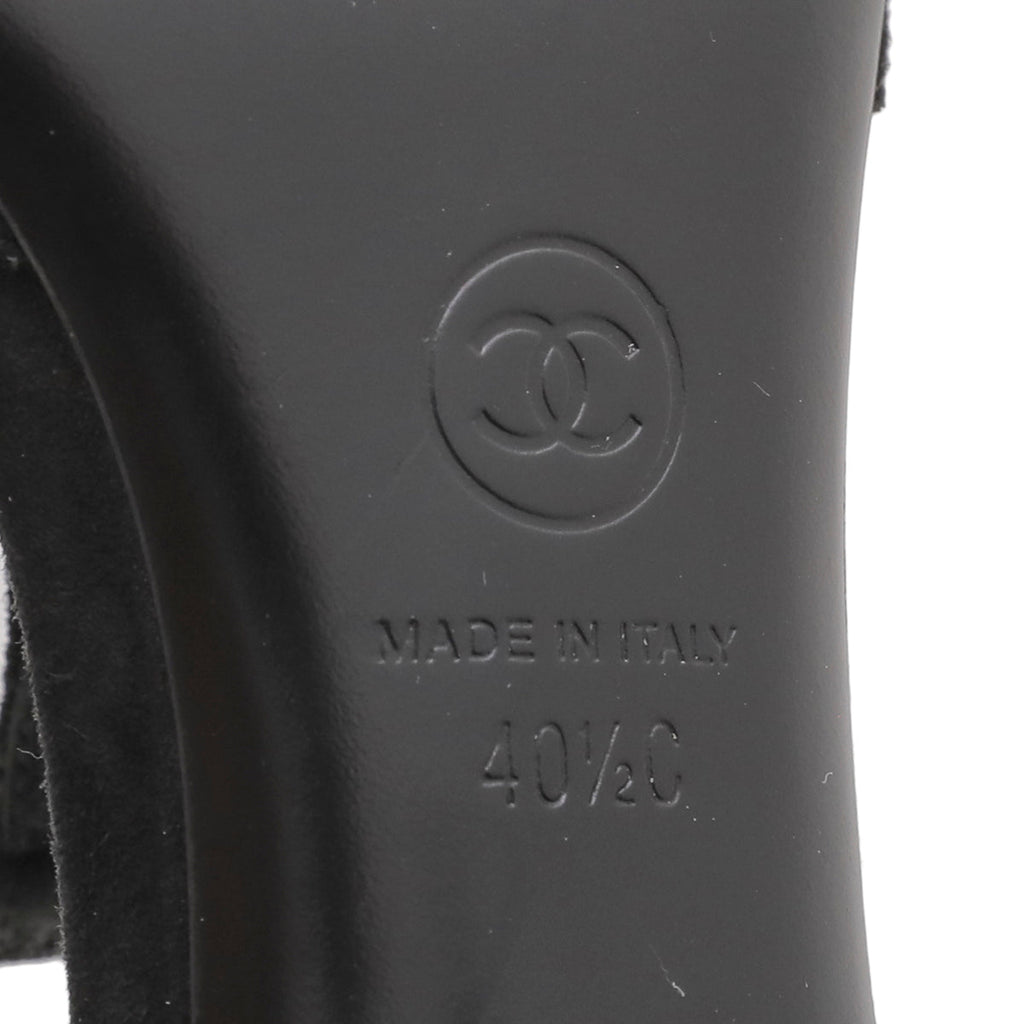 Chanel Black CC Cap Toe Chaus Ouvertes T Strap Pumps 40.5