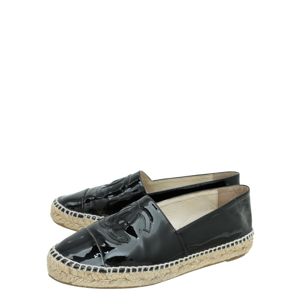 Chanel Black CC Cap Toe Espadrille 38