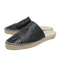 Chanel Black CC Cap Toe Espadrille Mules 40