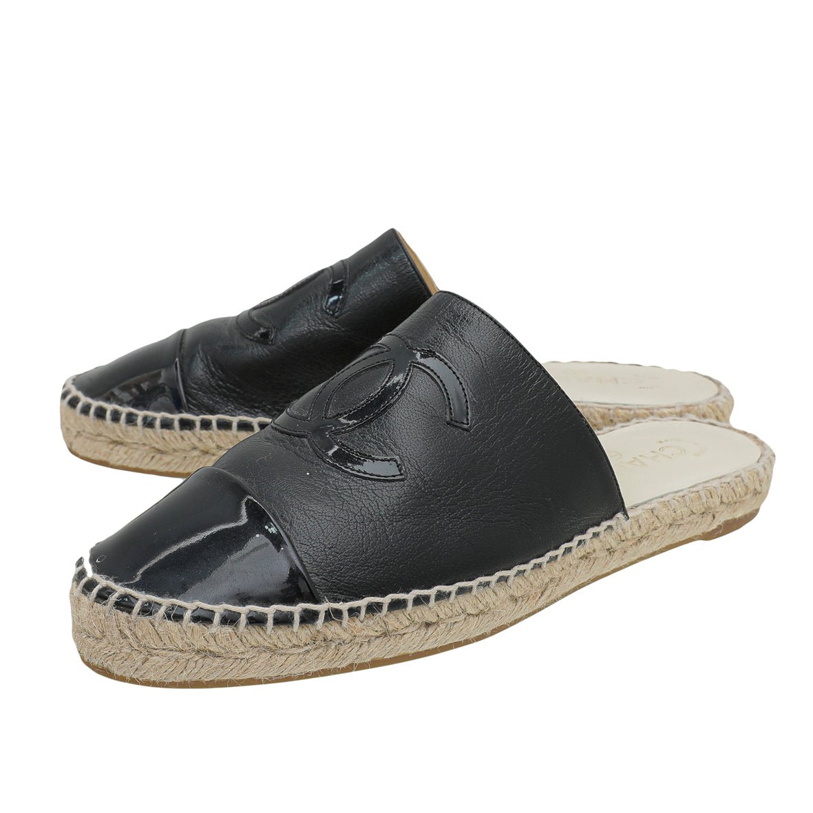 Chanel Black CC Cap Toe Espadrille Mules 40