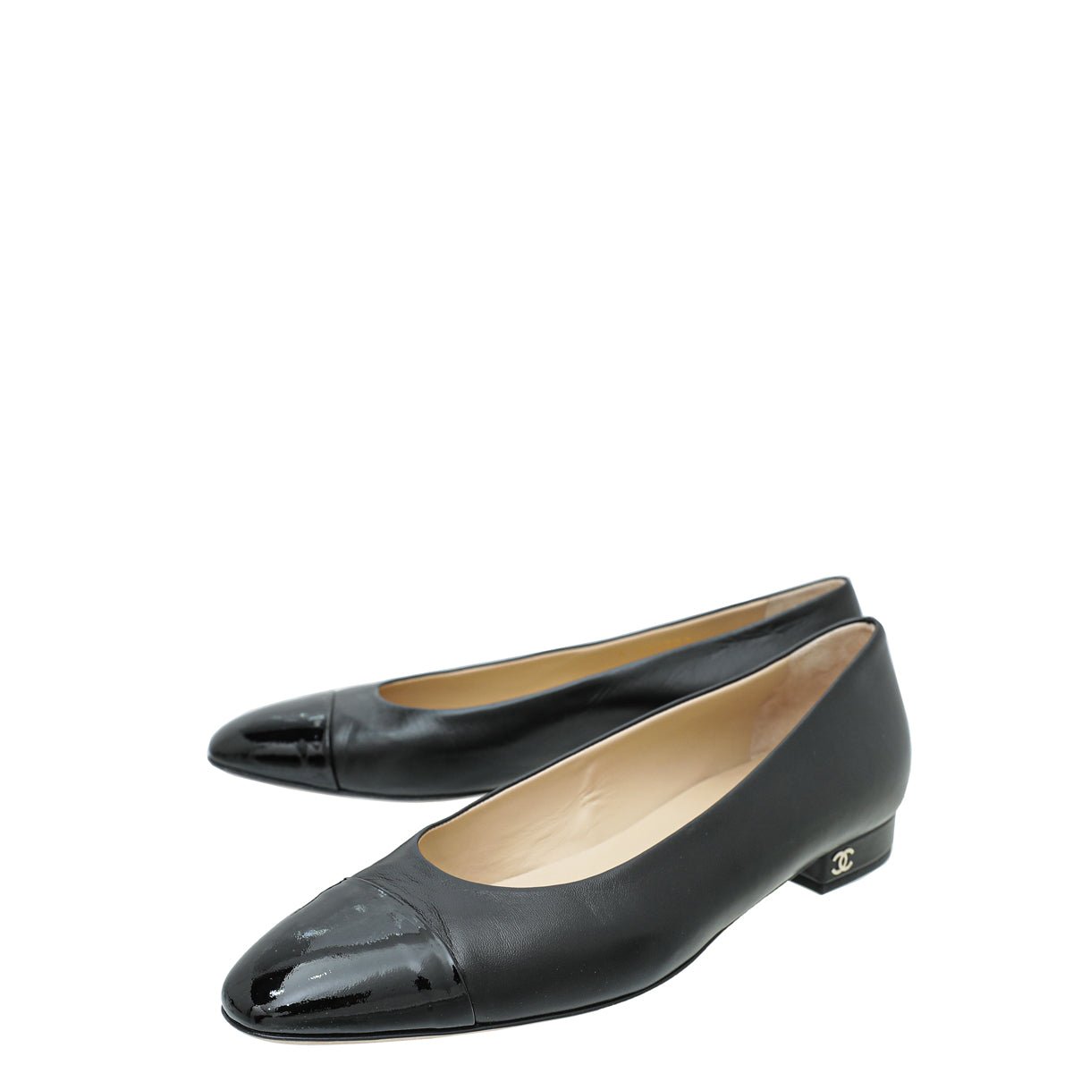 Chanel Black CC Cap Toe Flat Ballerina 39