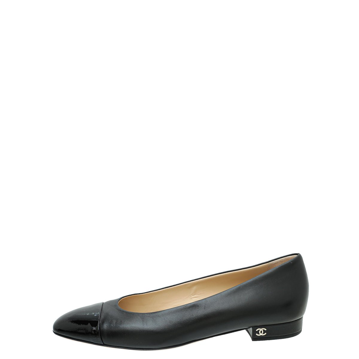 Chanel Black CC Cap Toe Flat Ballerina 39