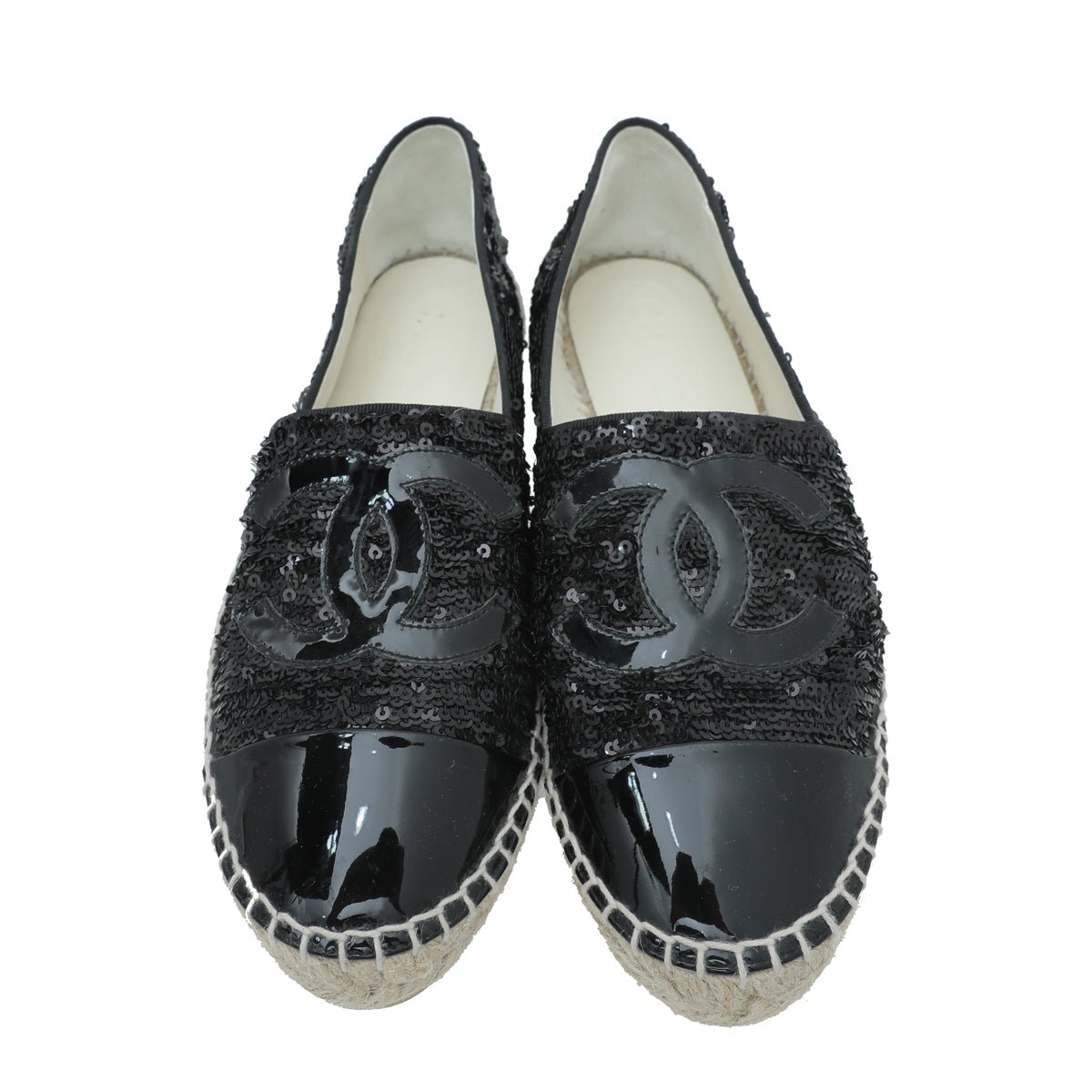 Chanel Black CC Cap Toe Sequin Espadrille 39