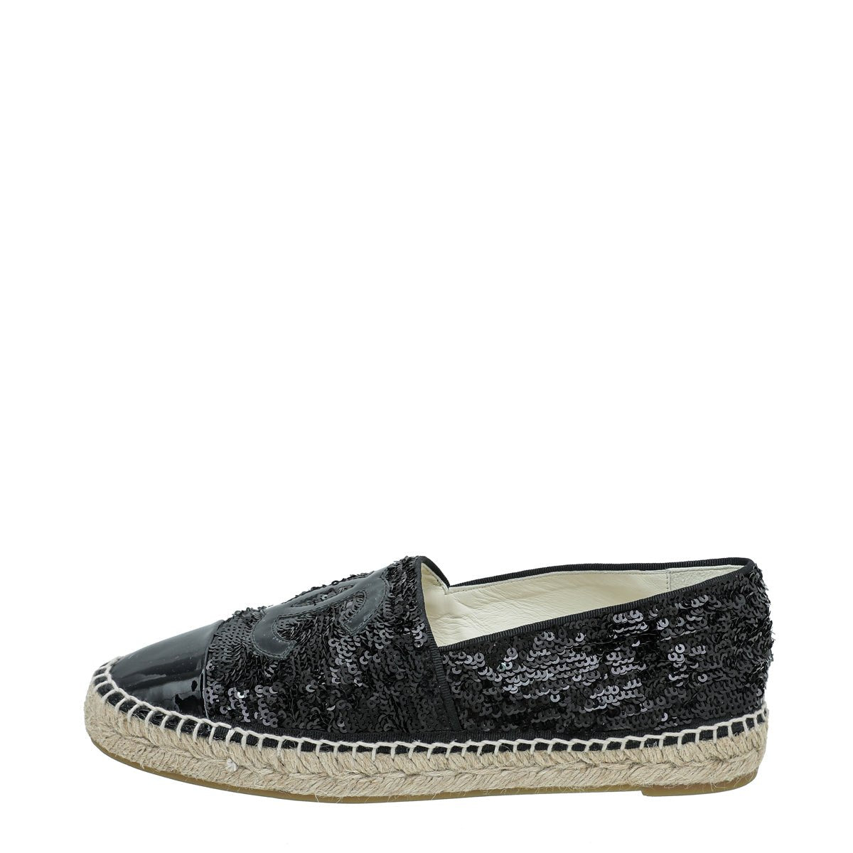 Chanel Black CC Cap Toe Sequin Espadrille 39