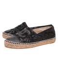Chanel Black CC Cap Toe Sequins Espadrille 37