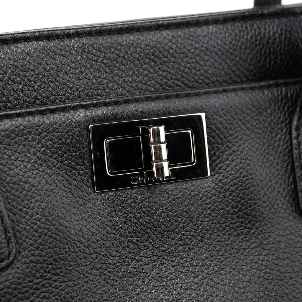 Black Leather 2.55 Turnlock Tote Bag