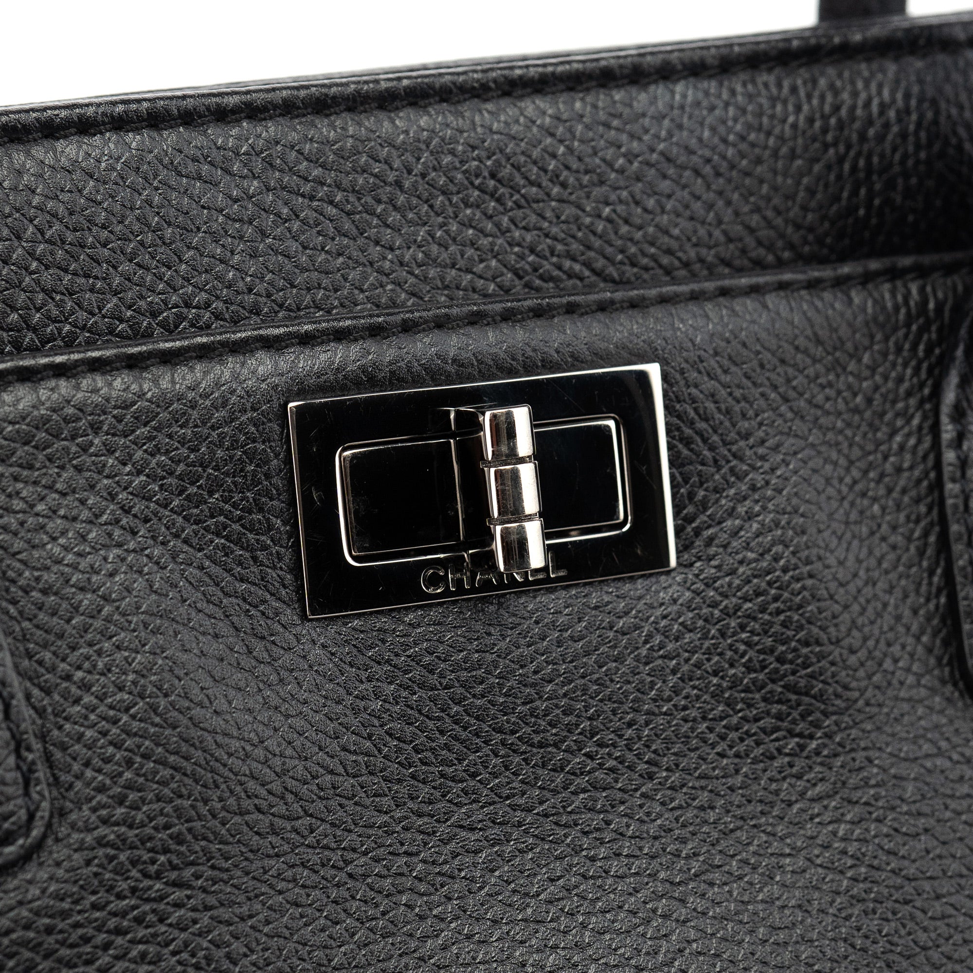 Black Leather 2.55 Turnlock Tote Bag
