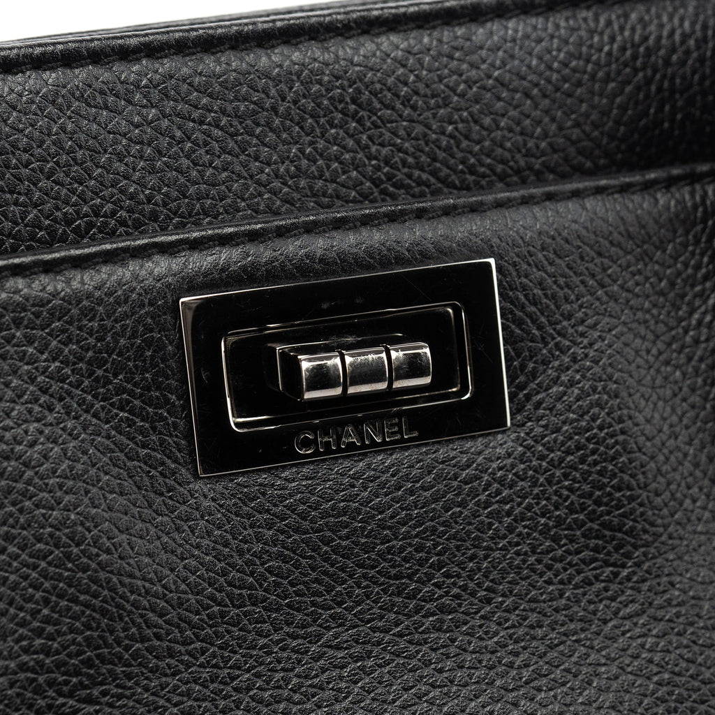 Black Leather 2.55 Turnlock Tote Bag