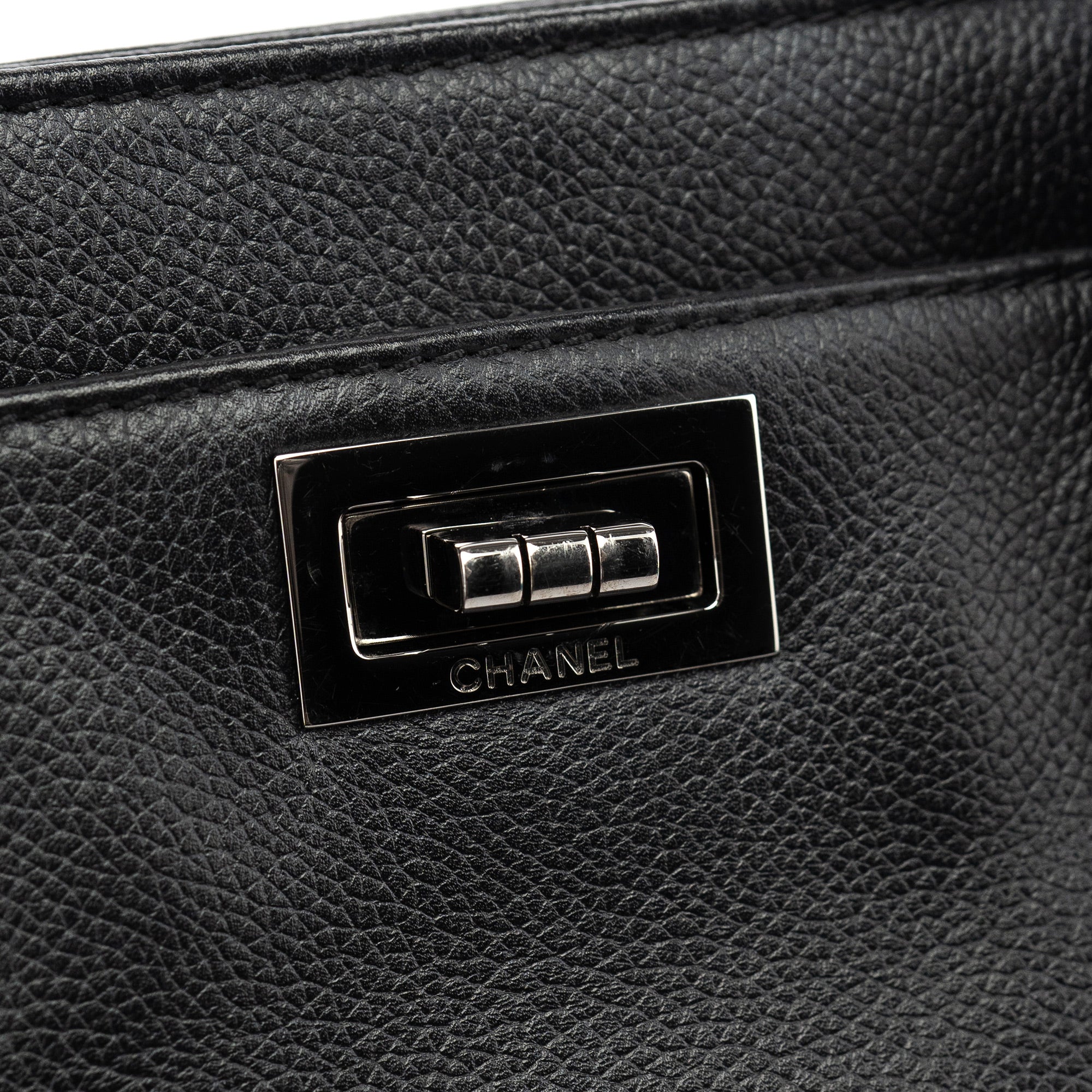 Black Leather 2.55 Turnlock Tote Bag