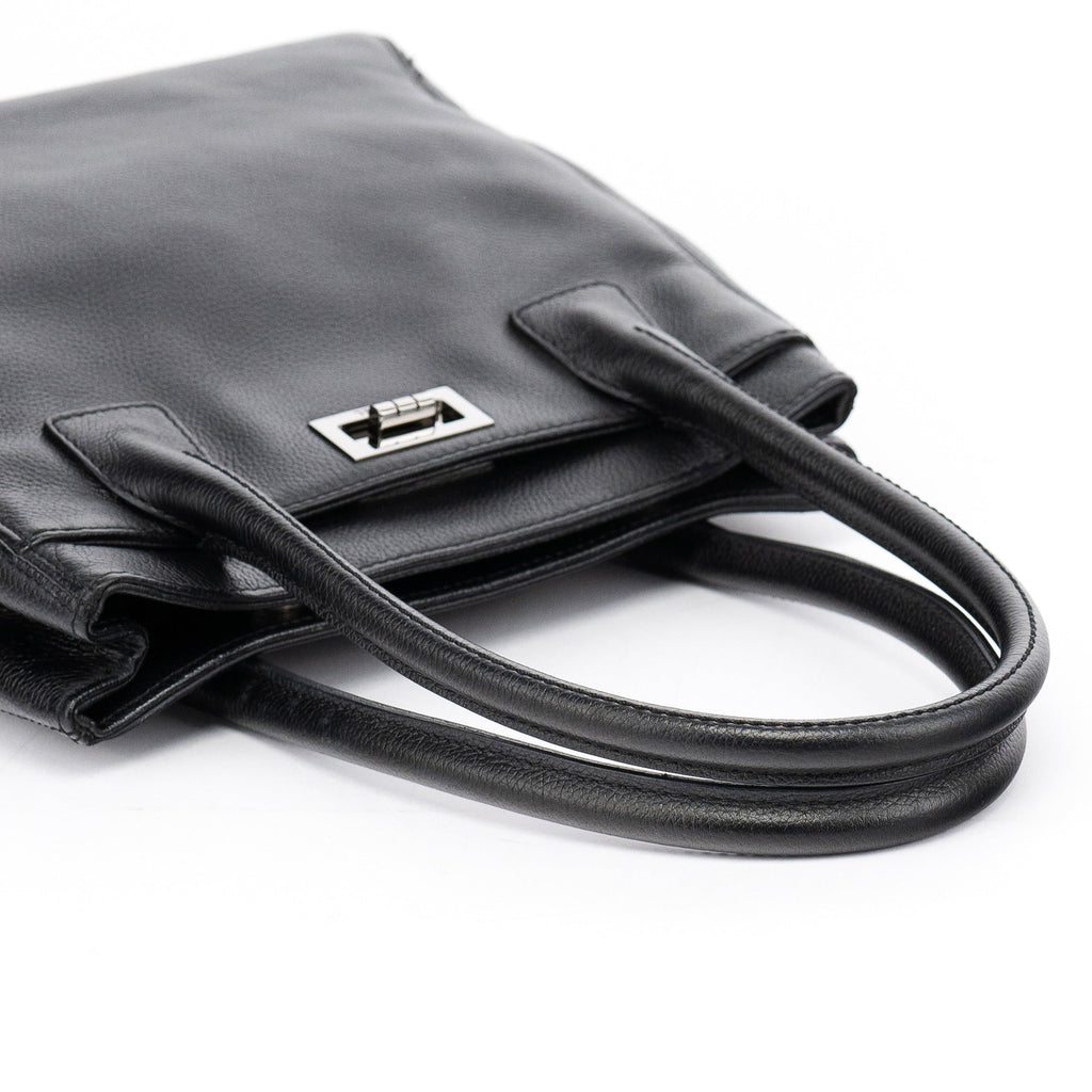 Black Leather 2.55 Turnlock Tote Bag